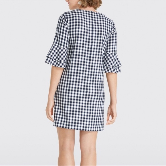 NWT DRAPER JAMES Navy Blue White Gingham Bell Sleeve Mini Shift Dress, Size 0 - Picture 2 of 6